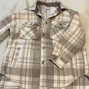SO Cream and Brown Plaid Shacket